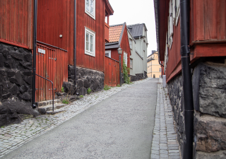 Stockholm Djurgården Gränd Gamla hus Falu rödfärg